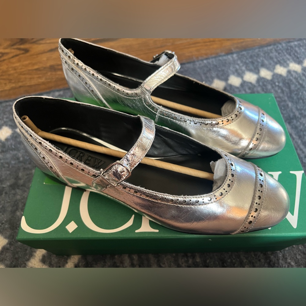 Silver Leather Jcrew Flat